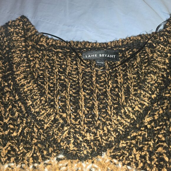 Lane Bryant Brand - Multi Colored, Striped Woven V-neck Long Sleeved Sweater - Picture 3 of 9